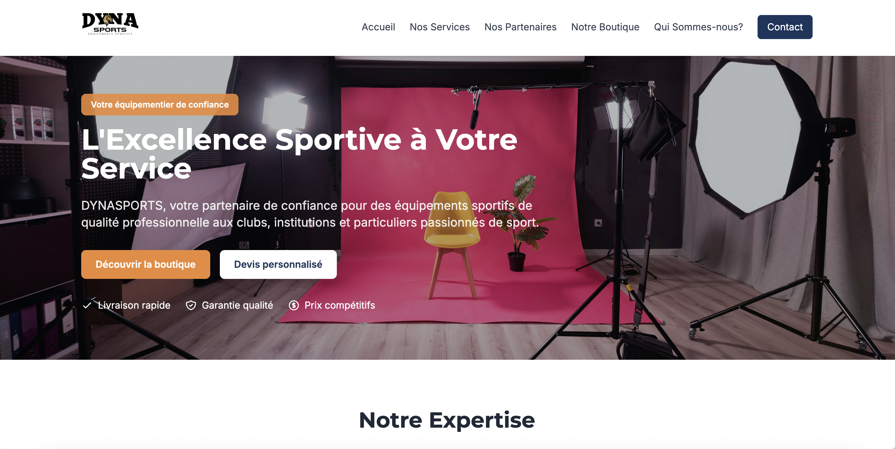 Preview of the showcase website developed for DYNASPORTS